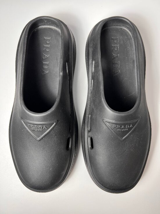 Prada Shoes - PRADA Black Mellow Rubber Mules Sz Women 7US 37EU LN